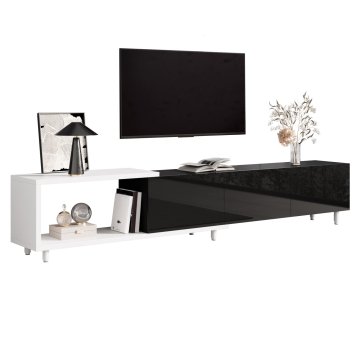 SONNENH TV omarica, MDF / iverna plošča, črna / bela, 258 × 38 × 48.5 cm, prostor za shranjevanje, zaprti prostor za shranjevanje