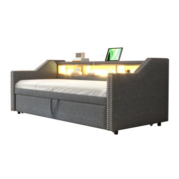 SONNENH Posteljni okvir, 180 × 190 cm, temno siva, 203.5 × 102 × 74 cm, led osvetlitev, priključek usb, za spalnico