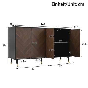 SONNENH Kredenca, MDF, črna / rjava, 140 × 40 × 80 cm, prostor za shranjevanje, zaprti prostor za shranjevanje, za urejeno shranjevanje