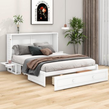 SONNENH Posteljni okvir, 140 × 200 cm, borov les, bela, 208 × 189 × 105.5 cm, predali za shranjevanje, za spalnico