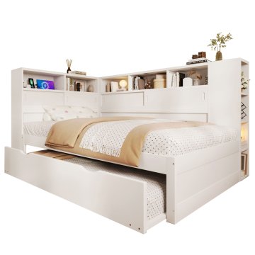 SONNENH Otroška postelja, 90 × 200 cm, MDF / iverna plošča, bela, 235 × 124.5 × 110 cm, priključek usb, za spalnico