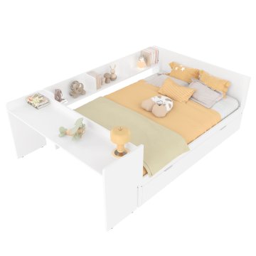 SONNENH Posteljni okvir, 140 × 200 cm, borov les, bela, 242 × 164.3 × 73 cm, za spalnico