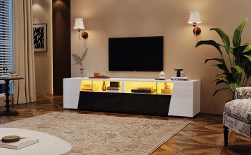 SONNENH TV omarica, 180 × 38.5 × 45 cm, MDF / steklo, bela / črna, led osvetlitev, predali za shranjevanje, za dnevno sobo