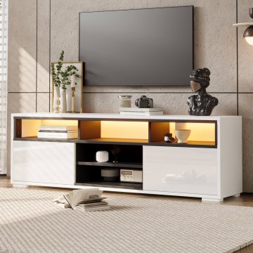 SONNENH TV omarica, 150 × 35 × 50 cm, iverna plošča, bela, led osvetlitev, prostor za shranjevanje, za dnevno sobo