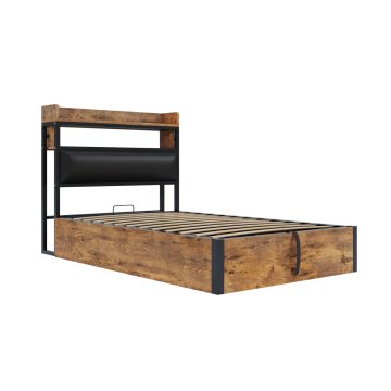 SONNENH Enojna postelja, 90 × 200 cm, kovina / les / tkanina, črna, 218.5 × 97.5 × 112 cm, priključek usb, za spalnico