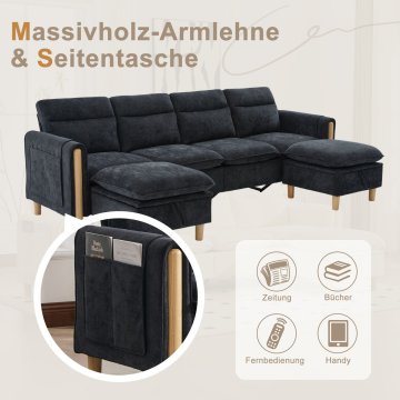 SONNENH Kavč, ženilja, črna, prostor za shranjevanje, za dnevno sobo
