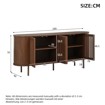 SONNENH Kredenca, 160 × 40 × 70 cm, MDF, oreh, za urejeno shranjevanje