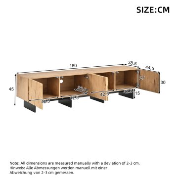 SONNENH TV omarica, 180 × 38.5 × 45 cm, MDF / iverna plošča, naravna, prostor za shranjevanje, za dnevno sobo