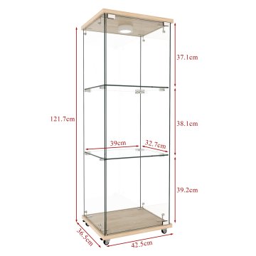 SONNENH Vitrina, MDF / steklo, naravna, 42.5 × 36.5 × 120 cm, led osvetlitev, za pregledno shranjevanje