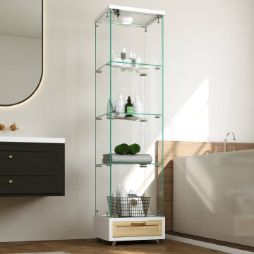 SONNENH Vitrina, MDF / steklo, bela, 42.5 × 36.5 × 167 cm, led osvetlitev, predali za shranjevanje, za pregledno shranjevanje