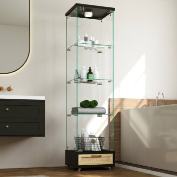 SONNENH Vitrina, MDF / steklo, črna, 42.5 × 36.5 × 167 cm, led osvetlitev, predali za shranjevanje, za pregledno shranjevanje