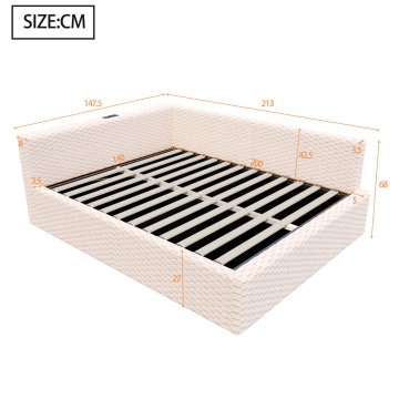 SONNENH Posteljni okvir, 140 × 200 cm, žamet, bež, 213 × 147.5 × 68 cm, led osvetlitev, priključek usb, za spalnico