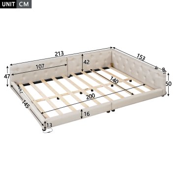 SONNENH Posteljni okvir, 140 × 200 cm, lan, bež, 213 × 153 × 50 cm, upravljanje z daljincem, priključek usb, za spalnico