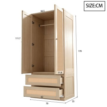 SONNENH Garderobna omara, 70 × 55 × 170 cm, les, predali za shranjevanje, zaprti prostor za shranjevanje, za shranjevanje v spalnici
