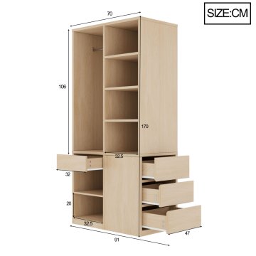 SONNENH Garderobna omara, 70 × 50 × 170 cm, MDF, predali za shranjevanje, prostor za shranjevanje, za shranjevanje v spalnici