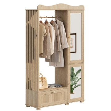 SONNENH Stojalo za oblačila, MDF, hrast, 115.5 × 38.5 × 194.5 cm, predali za shranjevanje, zaprti prostor za shranjevanje, za predsobo in oblačila