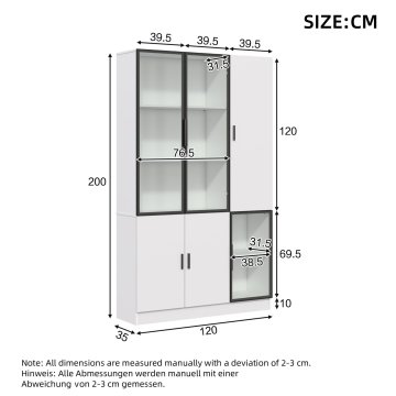SONNENH Vitrina, MDF / steklo / iverna plošča, bela, 120 × 35 × 200 cm, led osvetlitev, za pregledno shranjevanje