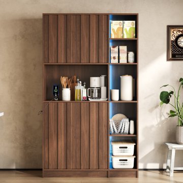 SONNENH Kredenca, 180 × 105 × 40 cm, MDF, oreh, 105 × 40 × 180 cm, led osvetlitev, za jedilnico in shranjevanje