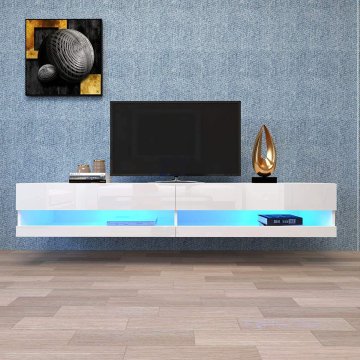 SONNENH TV omarica, 140 × 40 × 30.5 cm, MDF, bela, led osvetlitev, prostor za shranjevanje, za dnevno sobo