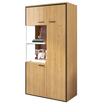 SONNENH Vitrina, MDF, naravna, 77.5 × 40 × 150 cm, led osvetlitev, prostor za shranjevanje, za urejeno shranjevanje