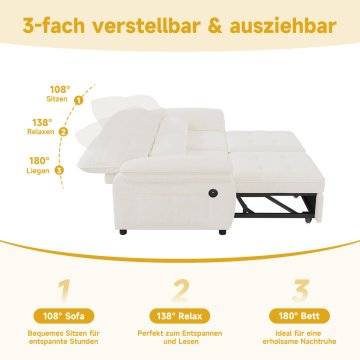SONNENH Kavč, ženilja, bež, 142 × 90 × 86.5 cm, priključek usb, naslonjalo, za dnevno sobo