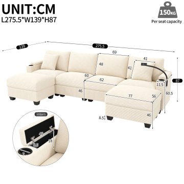 SONNENH Kavč, bež, 275.5 × 139 × 87 cm, priključek usb, za dnevno sobo