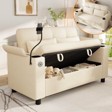 SONNENH Kavč, bež, 136.5 × 79.5 × 83.6 cm, prostor za shranjevanje, priključek usb, za dnevno sobo