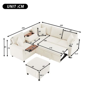 SONNENH Kavč, 205 × 205 × 85 cm, ženilja, bež, priključek usb, za dnevno sobo