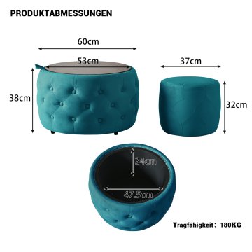 SONNENH Tabure, žamet, modra, prostor za shranjevanje, za sedežni prostor
