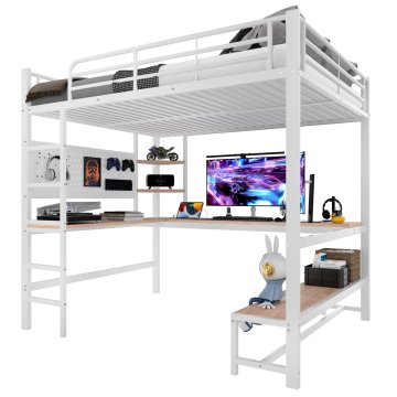 SONNENH Otroška postelja, 140 × 200 cm, kovina, bela, 204 × 145 × 180 cm, led osvetlitev, priključek usb, za spalnico