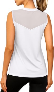 Ženska športna majica Fitness Tank Top brez rokavov za jogo in fitnes, prezračna lahka elastična tkanina z mrežastim panelom na hrbtu, hitro sušeča, bela, XL
