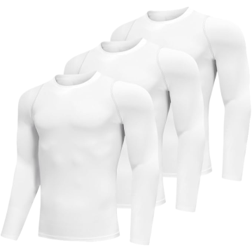 Moška kompresijska majica dolg rokav za trening 3-pak bela XL, 4-way stretch, ploski šivi flatlock, odvajanje vlage, toplotna izolacija, gradientna kompresija za tek, fitnes, kolesarjenje