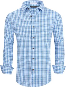 Moška elegantna srajca z motivom 97% poliester 3% spandex elastična v 4 smereh negnetljiva regular fit modro-bela velikost L za poslovni in večerni slog