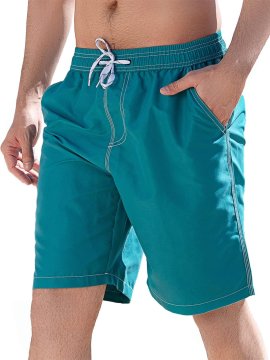 Moške hitrosušeče kopalne kratke board shorts z 2 globokima žepoma, elastičnim pasom z vrvico in notranjimi spodnjicami iz mrežice, zelene barve, velikost L, za plažo, fitnes, tek in prosti čas