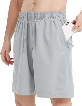 Moške športne kratke hlače Hitro sušeče s patentnim žepom 90% poliester 10% spandex elastičen pas z vrvico odsevni elementi siva 3XL