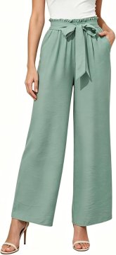Ženske Palazzo hlače Wide Leg Viskozne Visok Pas Zelene Poletne Elegantne Casual Širok Kroj Elastičen Pas Zavezan Žepi M