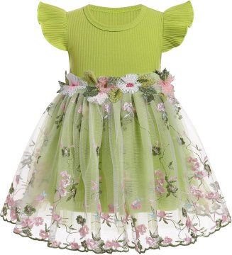 Otroška obleka Tilasta Princesa za deklice elegantna zelena tilasto krilo pletен zgornji del kratki rokavi tipa flutter okrogel izrez za rojstni dan poroko fotografiranje 18-24 mesecev
