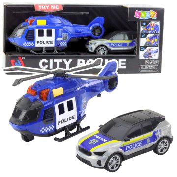 slomart LEAN TOYS Policijski set: helikopter + avto - luči, zvoki