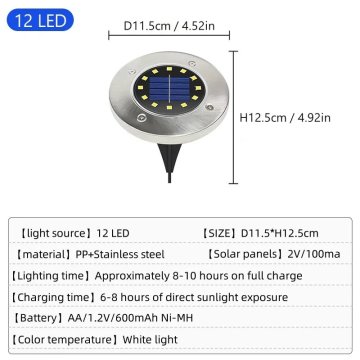 KJB Solarna vrtna svetilka v obliki diska, 12 LED, bela, 4 kosi