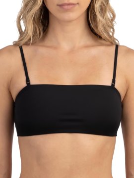 Ženski bandeau bikini top črn brez ramenskih trakov z odstranljivimi trakovi, visokokakovosten material, klasičen kroj z oporo za prsi, kombinacija dveh kopalnih kostumov v enem, velikost 3XS, za