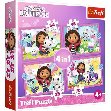 Trefl Trefl 4-v-1 Puzzle: Gabby's Dollhouse, 35-70 delov