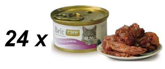 Brit mokra mačja hrana Care, tuna in losos, 24 x 80 g