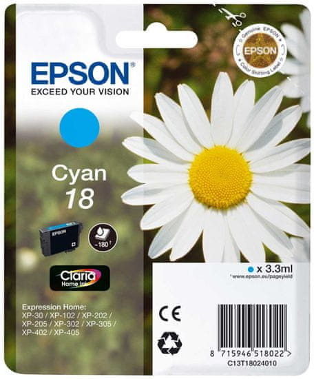 Epson Kartuša T1802 Cyan, 180 strani