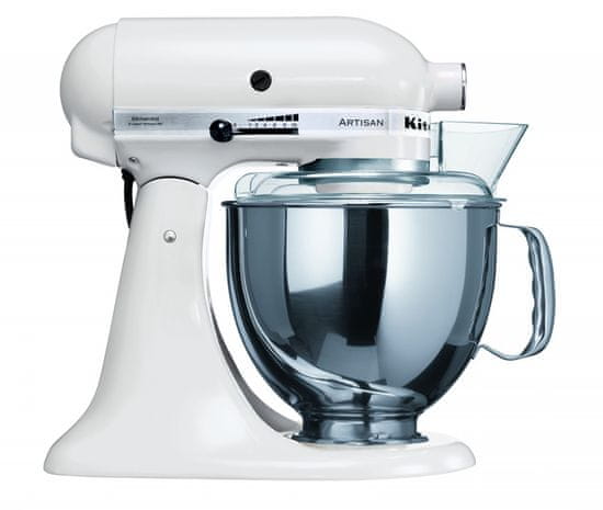 KitchenAid 5KSM150PSEWH Artisan stoječi mešalnik z nagibno glavo, 4,8 l, bel