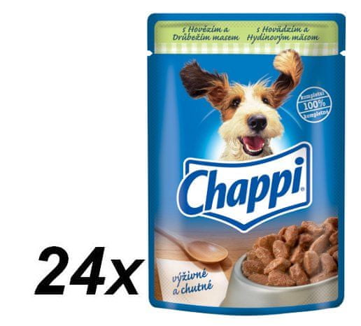 Chappi mokra hrana za pse, piščanec in govedina, 24 x 100 g