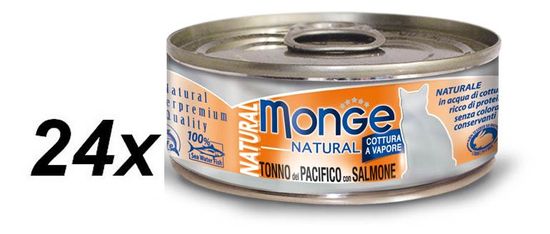 Monge kozervirana hrana za mačke Natural, tuna z lososom, 24 x 80 g