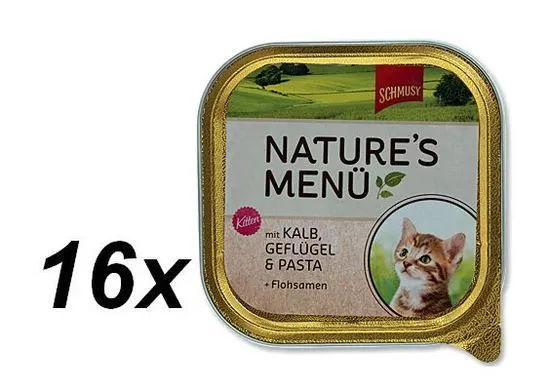 Schmusy hrana za mačke Nature Junior, teletina in perutnina, 16 x 100 g