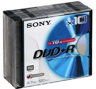 Sony DVD+R medij 10DPR120BSL 4,7GB 16x 10 kos