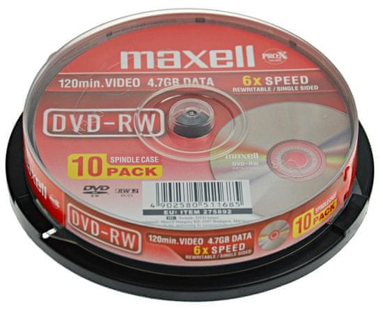 Maxell DVD-RW medij 4,7 GB, 6X, 10 kos na osi