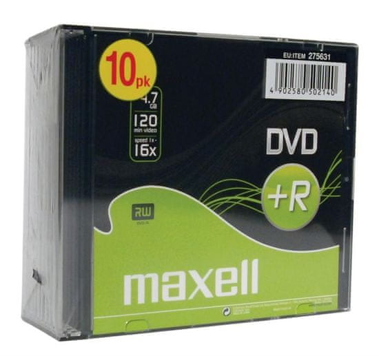 Maxell DVD+R medij 16X, 4,7 GB, 10 kos, 5 mm
